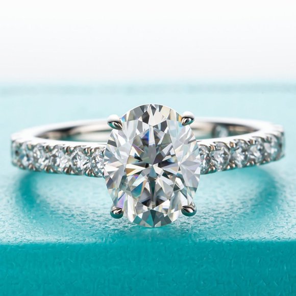 Jewelry - Certified 2.48ct. t.w. Moissanite Diamond Oval Engagement Ring NEW